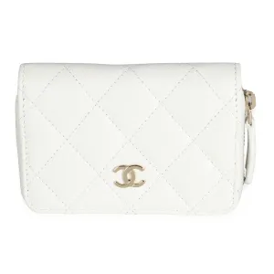 24B White Quilted Caviar Zipped Coin Purse