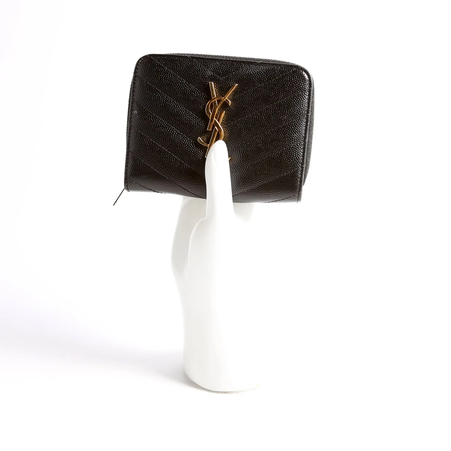 403723 Cassandre Grain De Poudre Compact Zip Around Wallet Black