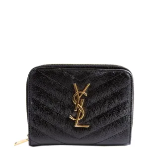 403723 Cassandre Grain De Poudre Compact Zip Around Wallet Black