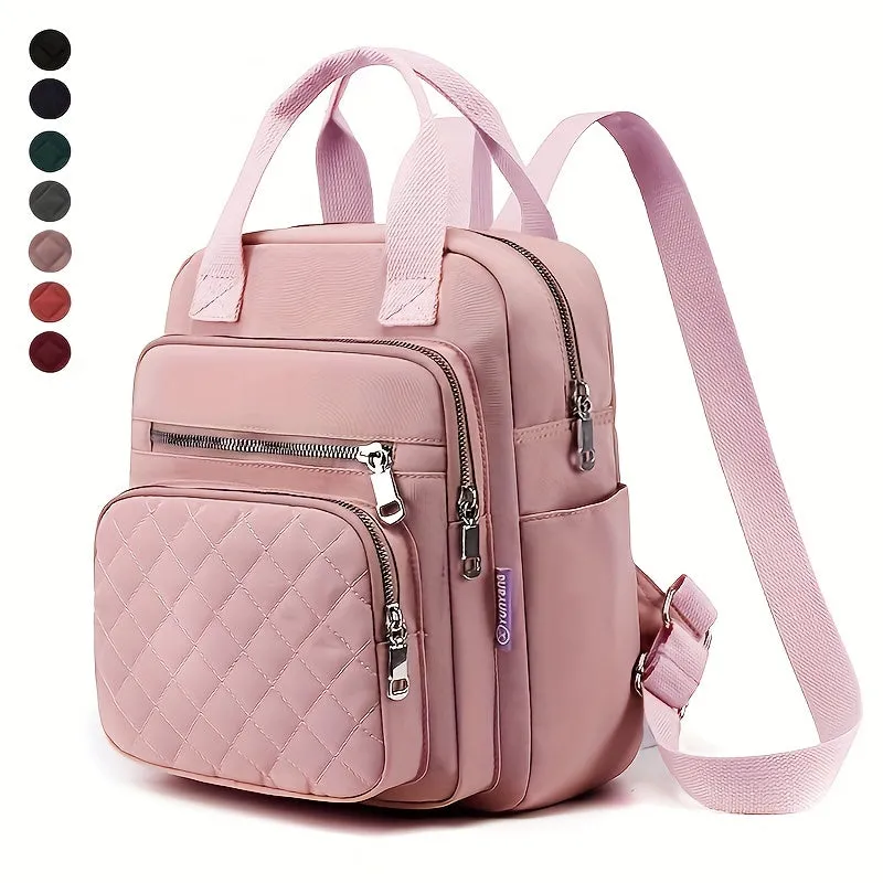 Argyle Quilted Backpack, Women's Top Handle Daypack Purse, Casual Nylon Travel School Bag