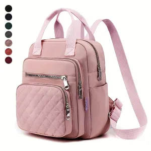 Argyle Quilted Backpack, Women's Top Handle Daypack Purse, Casual Nylon Travel School Bag