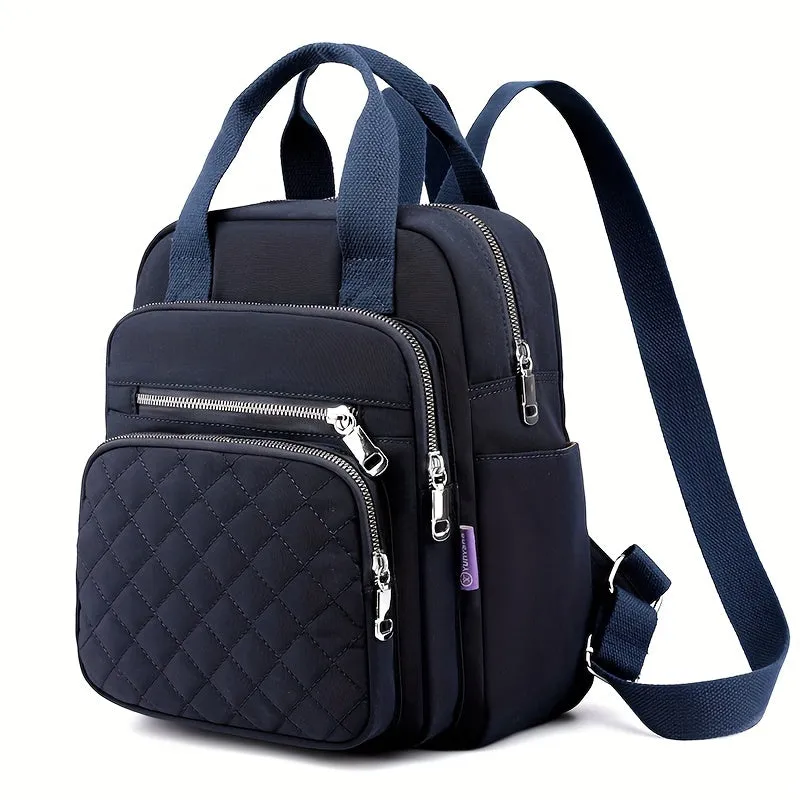 Argyle Quilted Backpack, Women's Top Handle Daypack Purse, Casual Nylon Travel School Bag