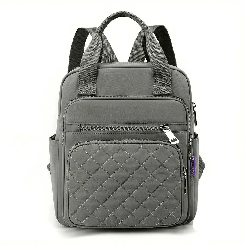 Argyle Quilted Backpack, Women's Top Handle Daypack Purse, Casual Nylon Travel School Bag