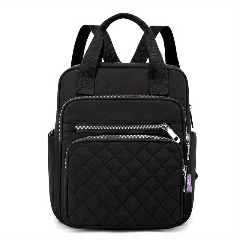 Argyle Quilted Backpack, Women's Top Handle Daypack Purse, Casual Nylon Travel School Bag