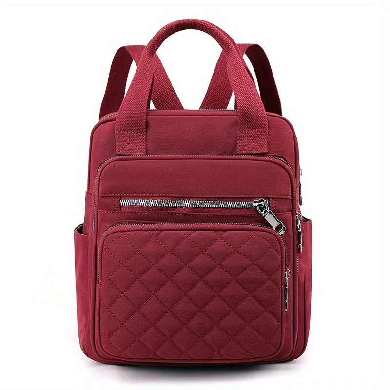 Argyle Quilted Backpack, Women's Top Handle Daypack Purse, Casual Nylon Travel School Bag