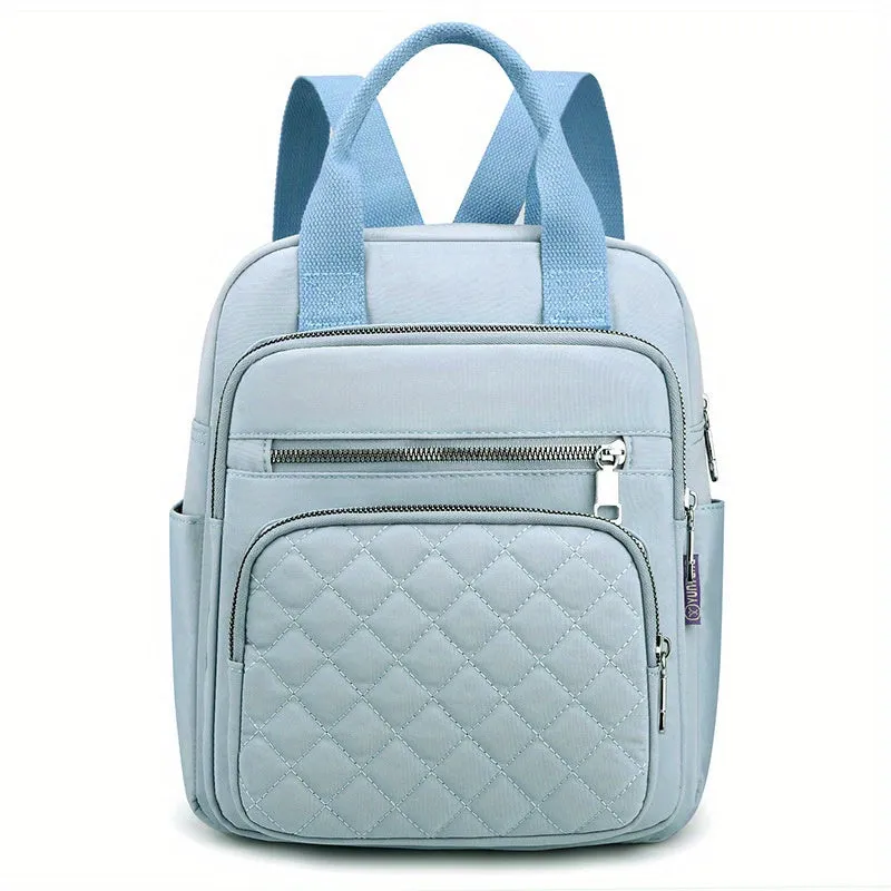 Argyle Quilted Backpack, Women's Top Handle Daypack Purse, Casual Nylon Travel School Bag