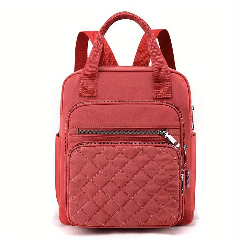 Argyle Quilted Backpack, Women's Top Handle Daypack Purse, Casual Nylon Travel School Bag