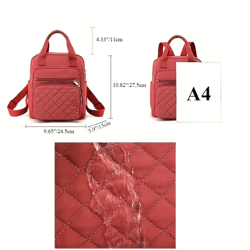 Argyle Quilted Backpack, Women's Top Handle Daypack Purse, Casual Nylon Travel School Bag