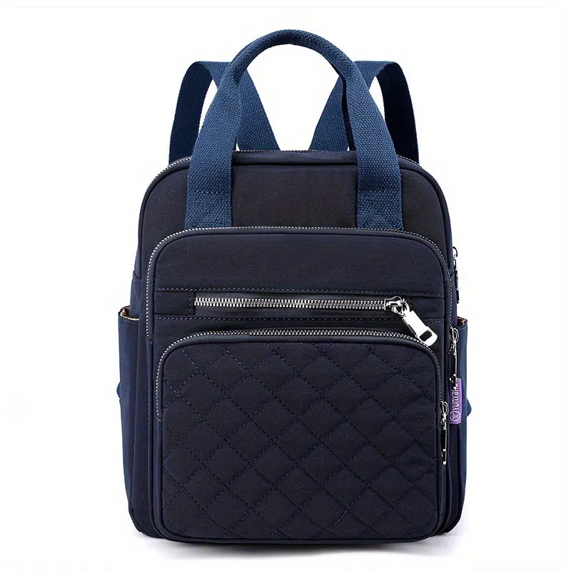 Argyle Quilted Backpack, Women's Top Handle Daypack Purse, Casual Nylon Travel School Bag