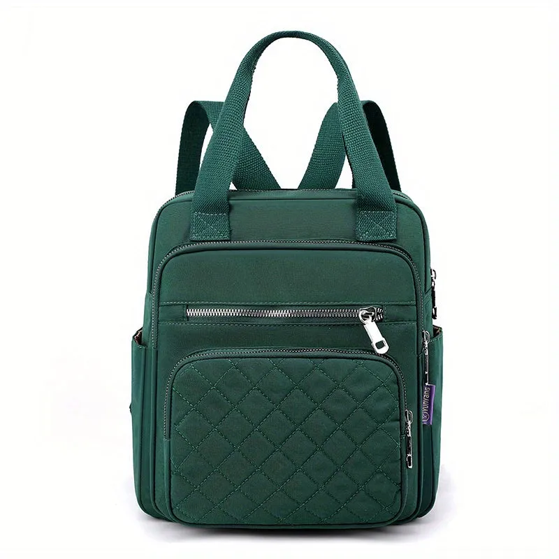 Argyle Quilted Backpack, Women's Top Handle Daypack Purse, Casual Nylon Travel School Bag