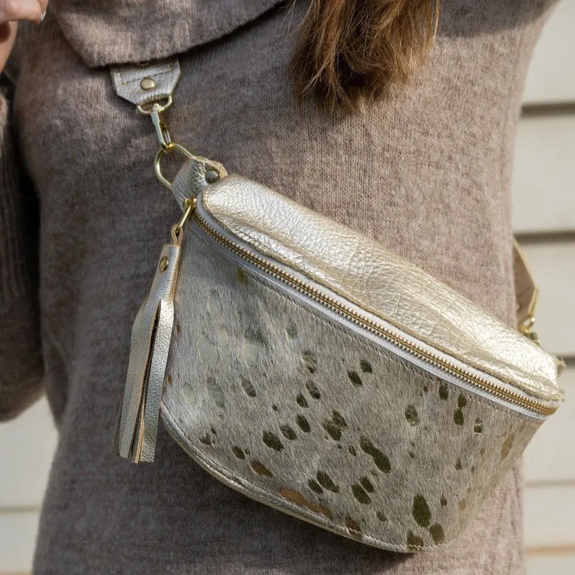 Britt Belt Bag In Platinum Leather | Gold