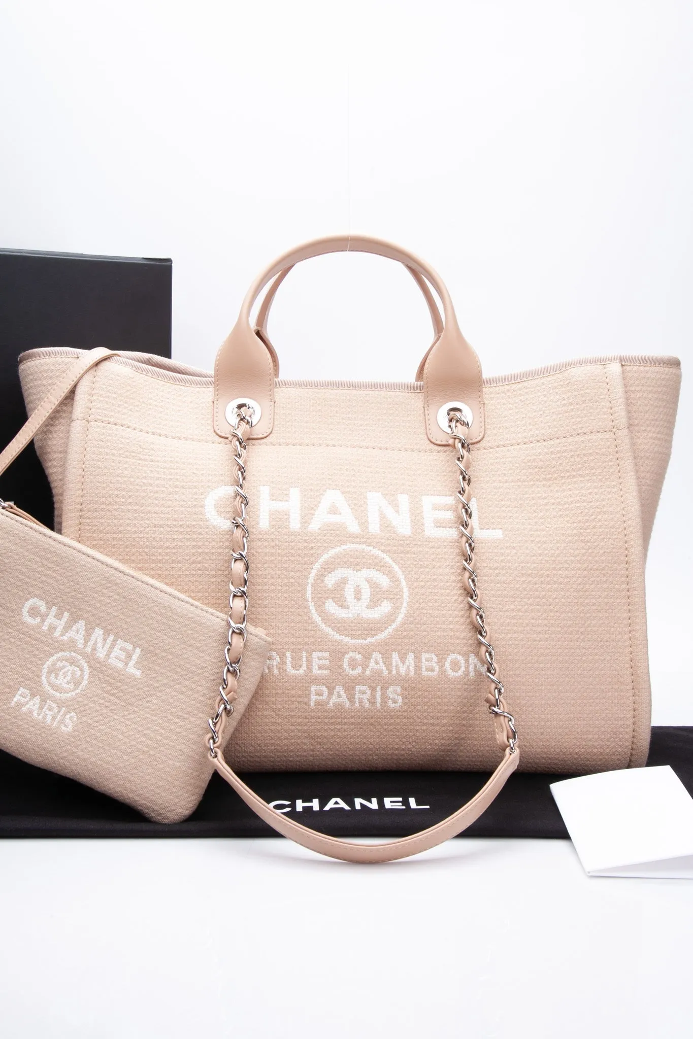 CHANEL Canvas Beige Large Deauville Tote