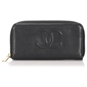 Chanel CC Caviar Leather Zip Around Wallet
