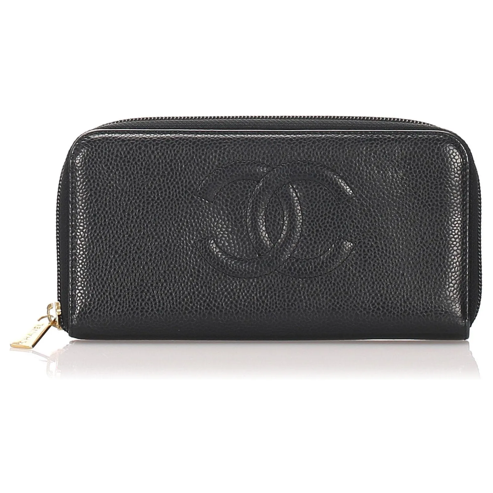 Chanel CC Caviar Leather Zip Around Wallet