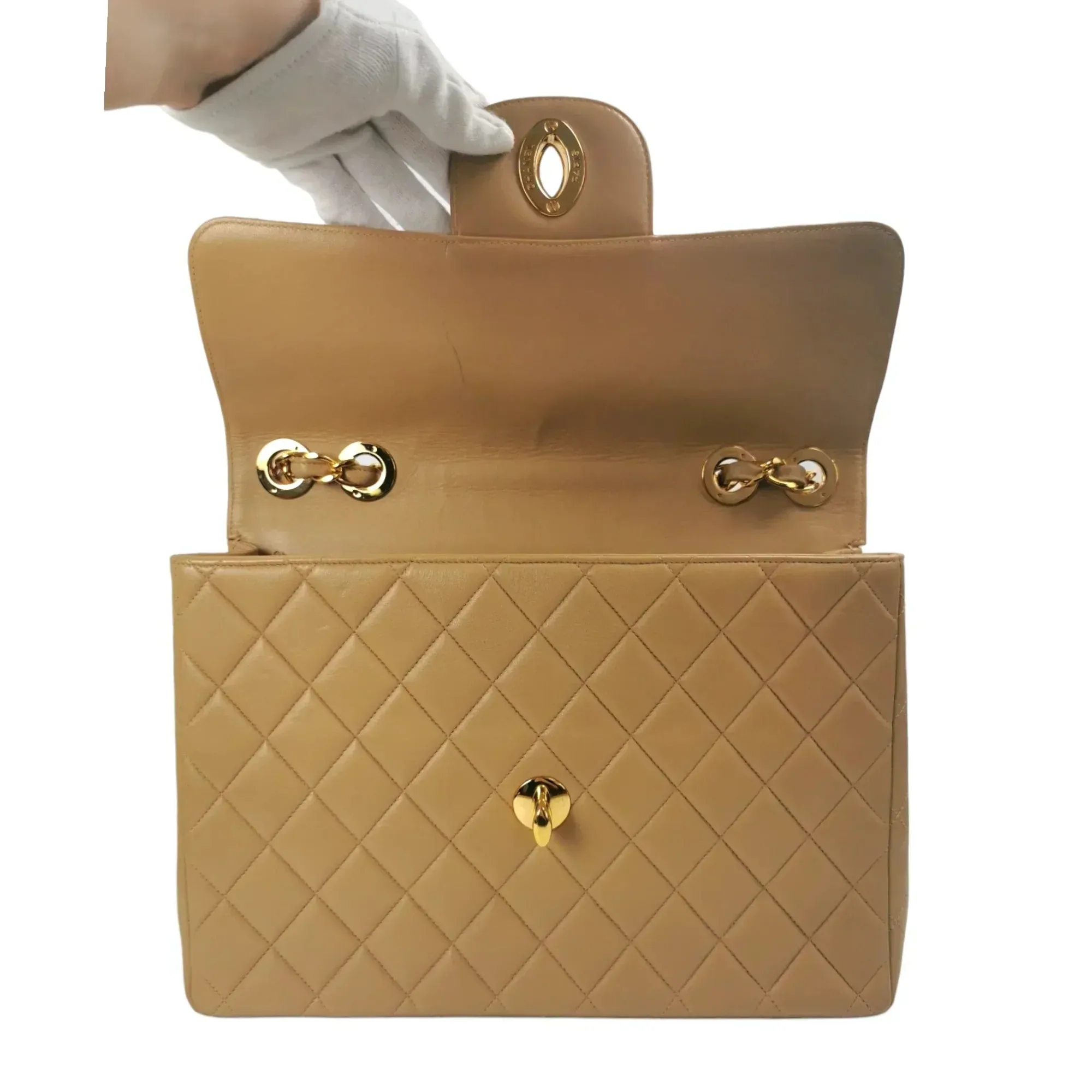 Chanel Classic Single Flap Jumbo Tan Beige Lambskin Gold