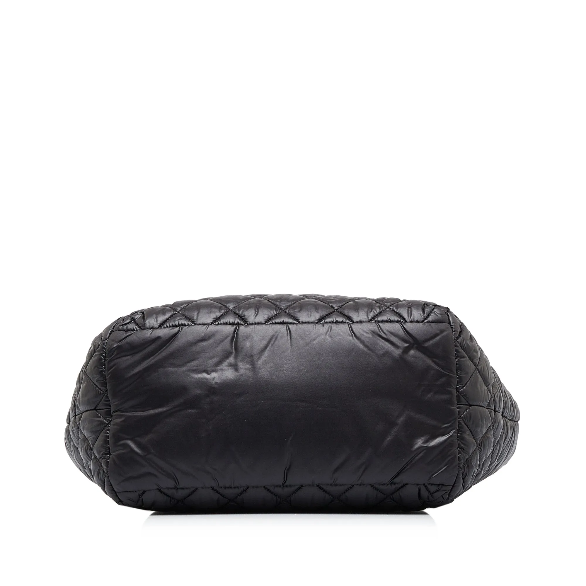 Chanel Coco Black Quilted Nylon Silver