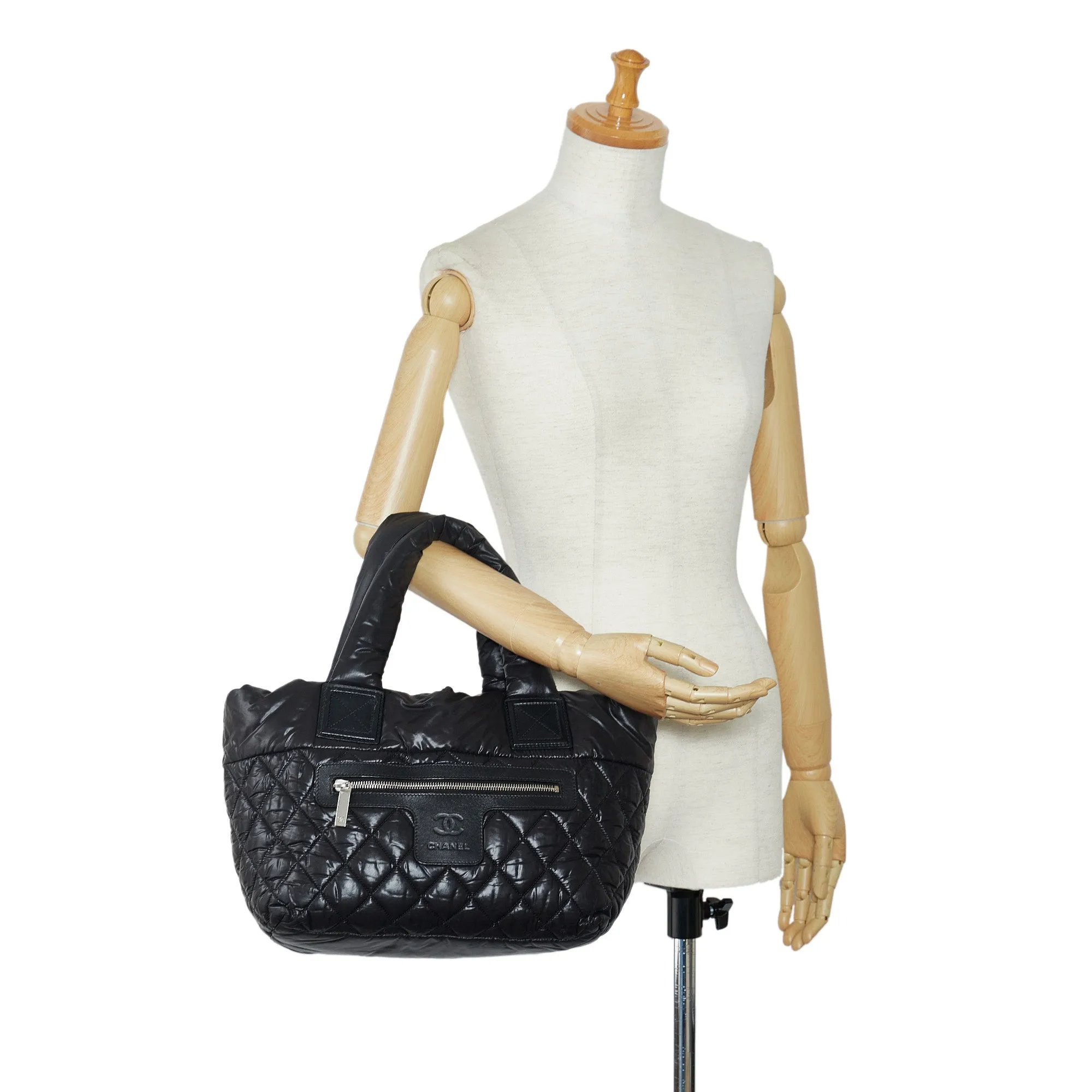 Chanel Coco Black Quilted Nylon Silver