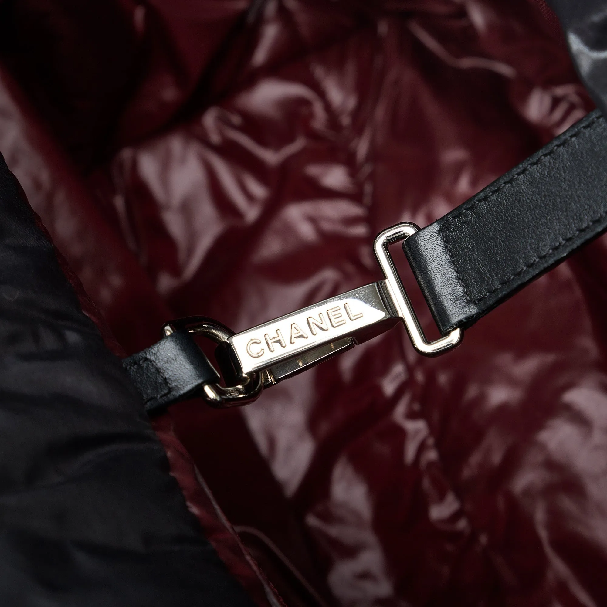 Chanel Coco Black Quilted Nylon Silver