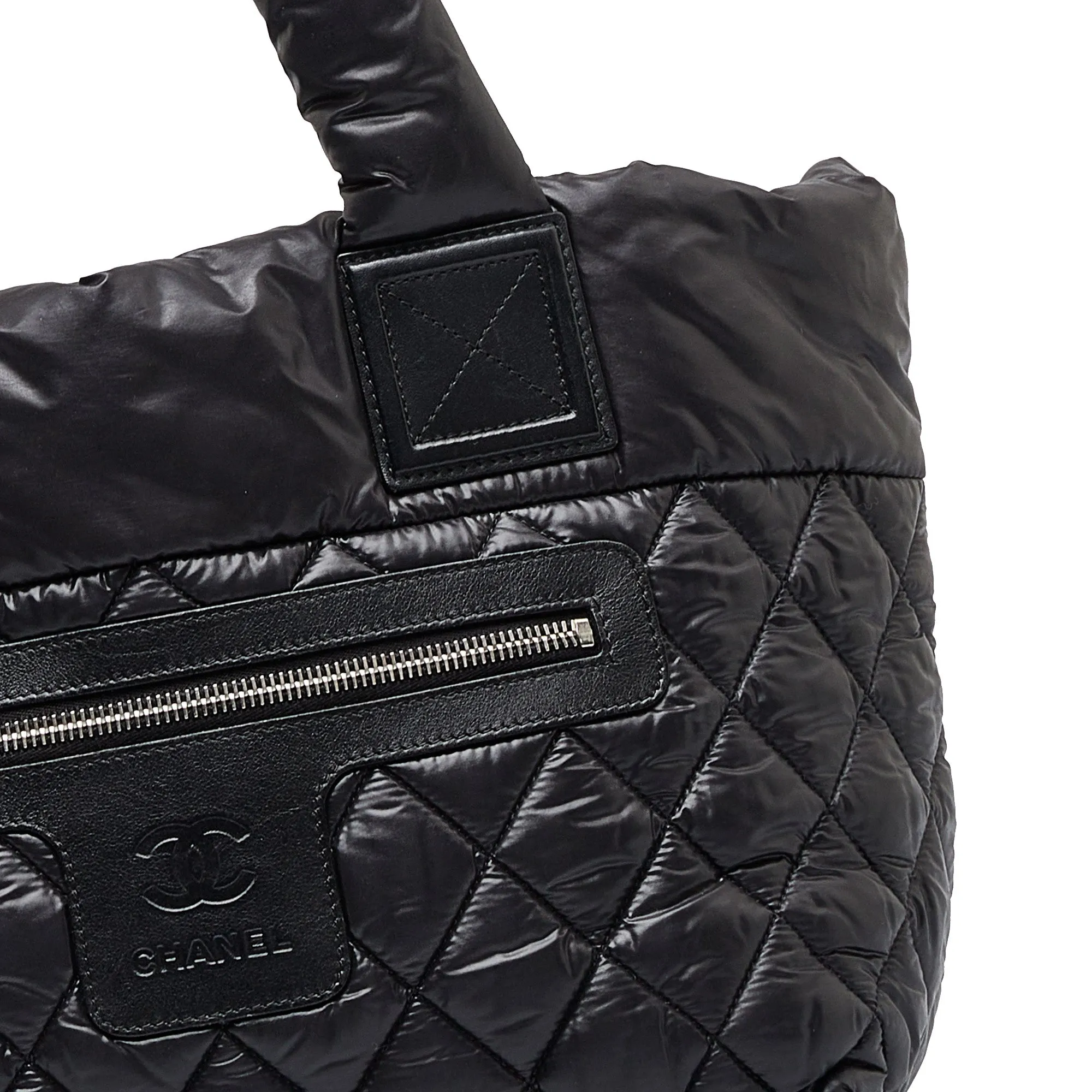Chanel Coco Black Quilted Nylon Silver
