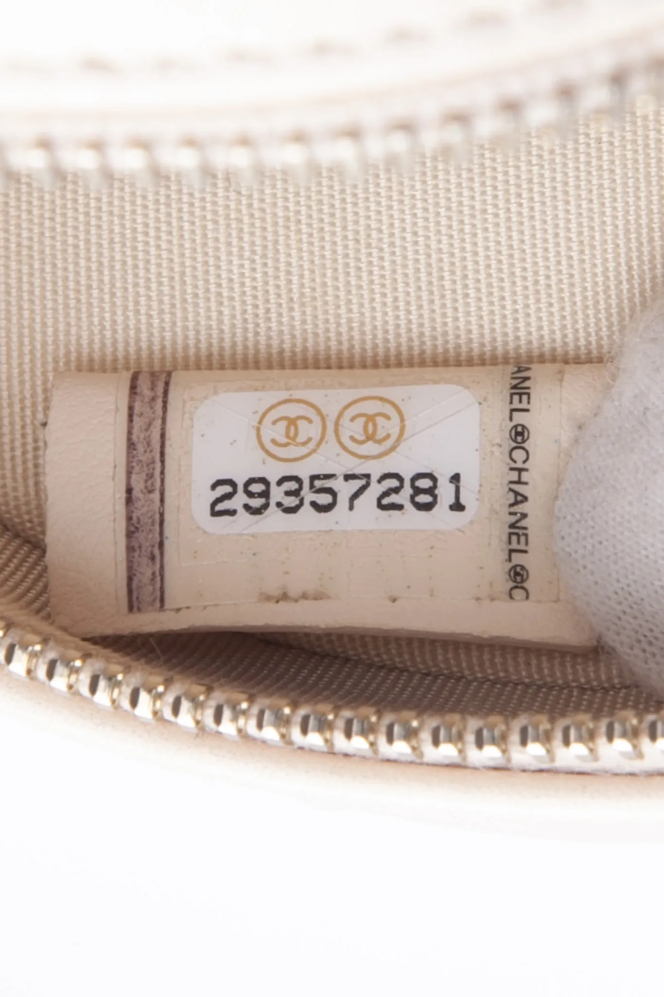 CHANEL Cream Calfskin Quilted Pearl Round Crossbody Bag