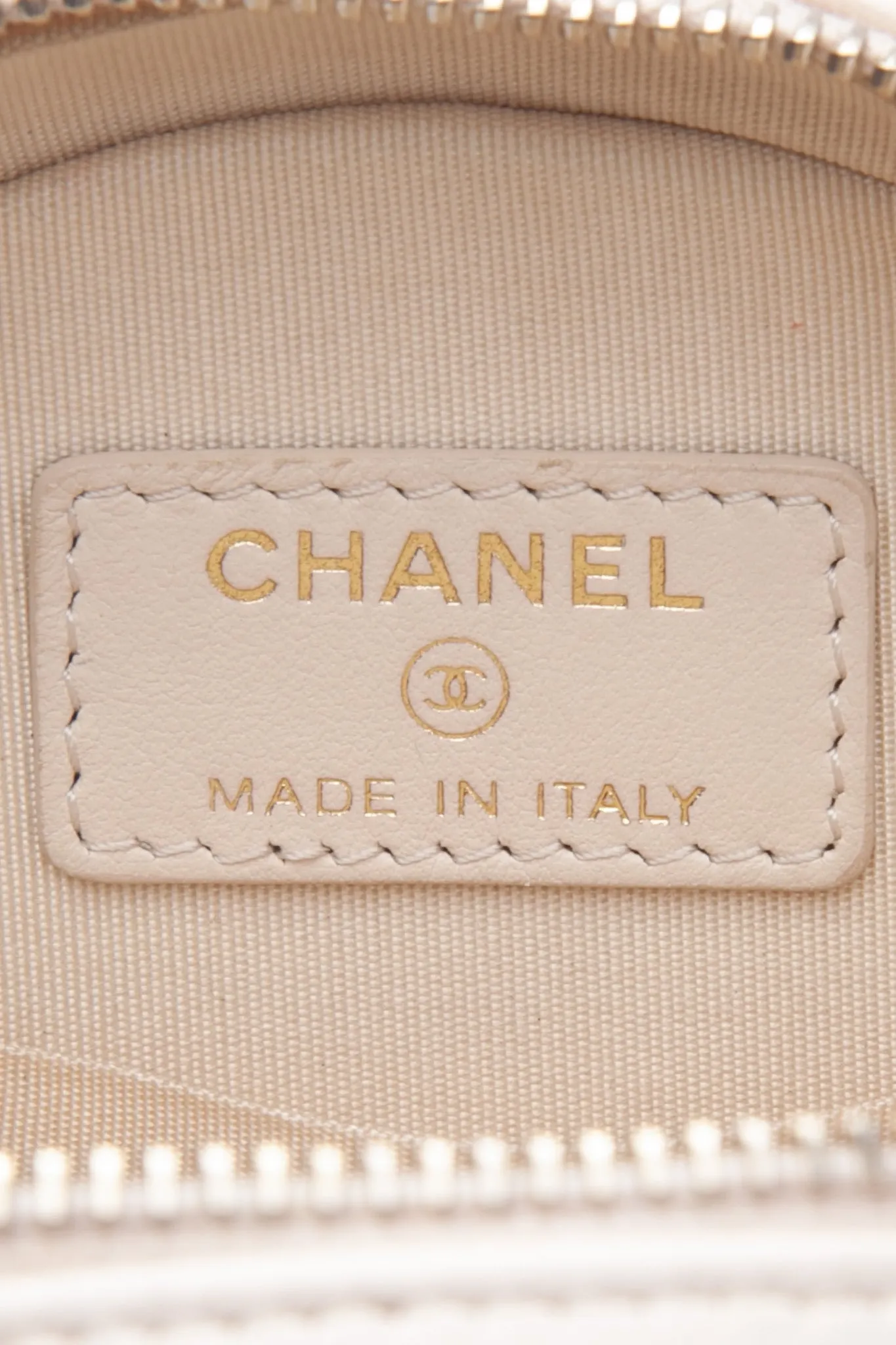 CHANEL Cream Calfskin Quilted Pearl Round Crossbody Bag