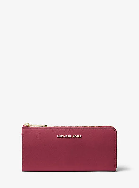 Jet Set Travel Large Saffiano Leather Quarter-Zip Wallet