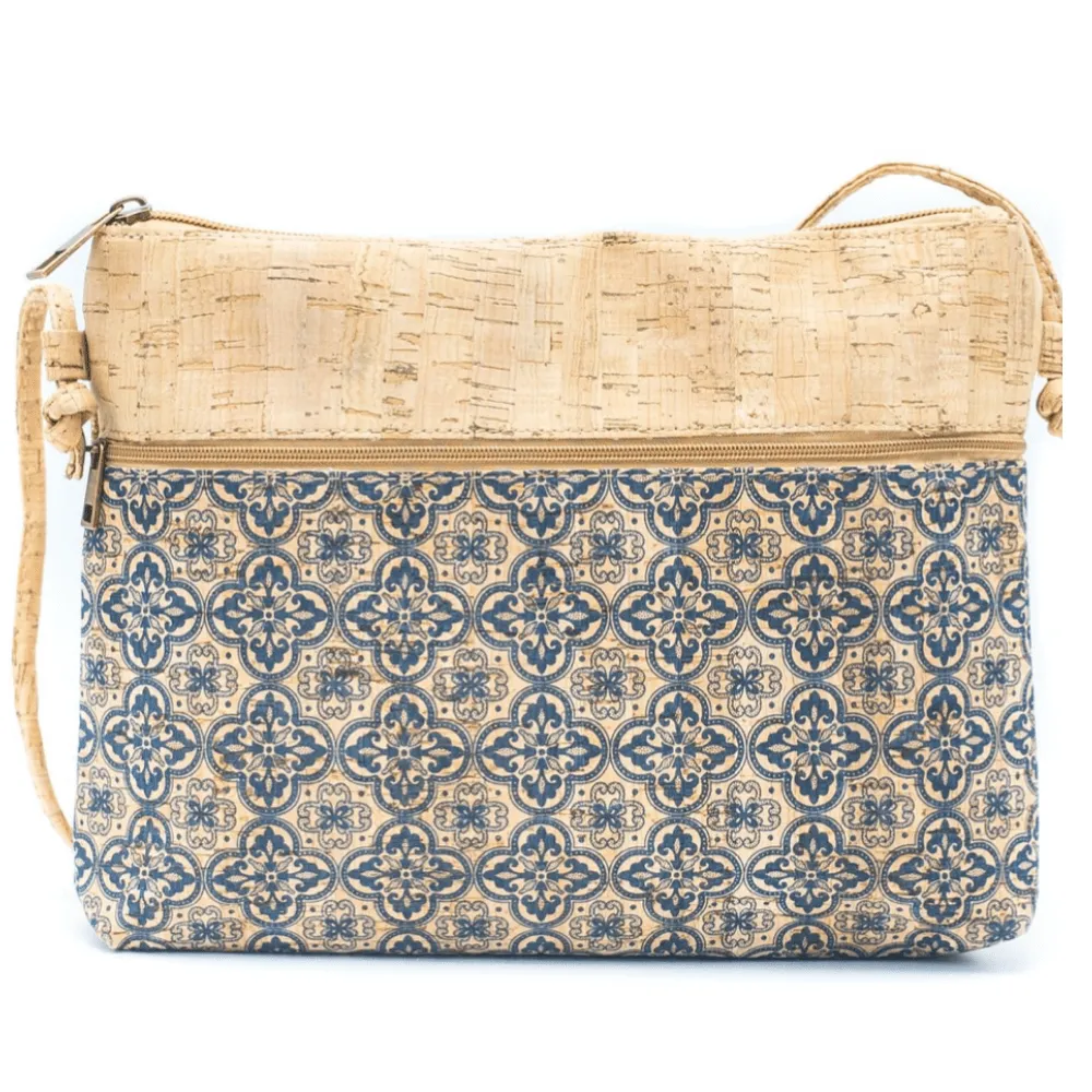 Navy Clover Pattern Cork Crossbody Bag