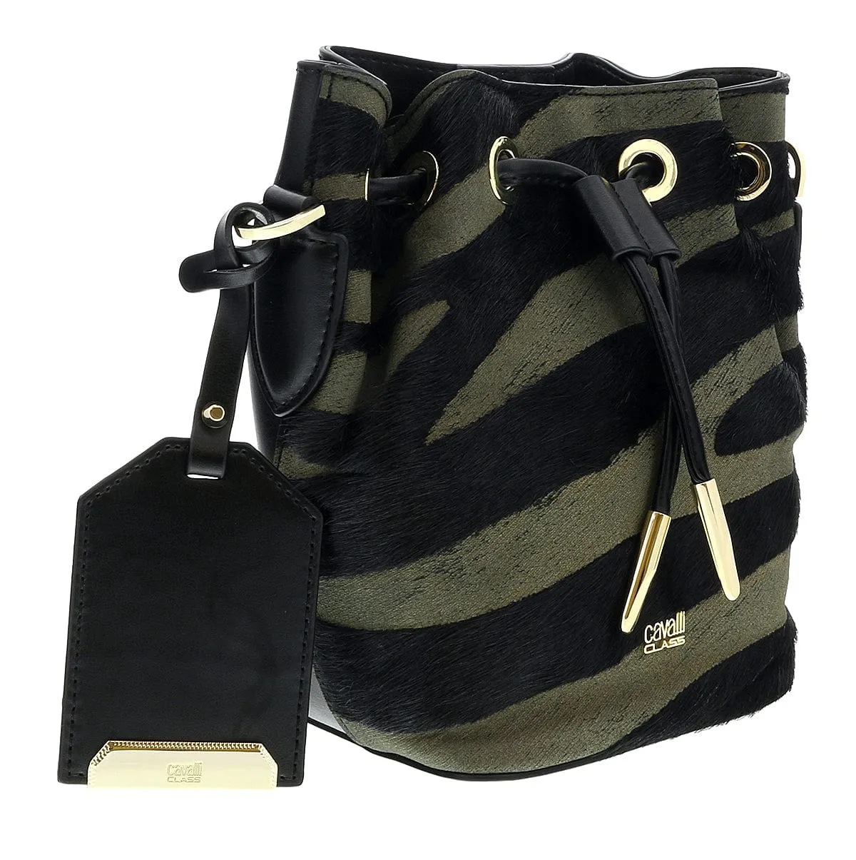 Roberto Cavalli HXLPHI 999 Black/Olive Bucket Bag