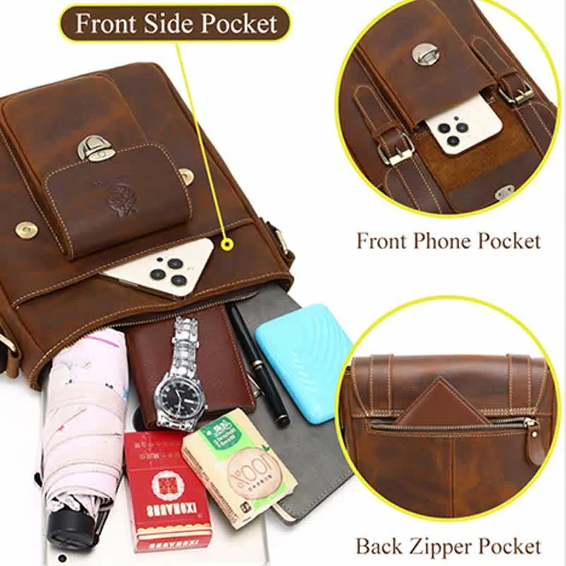 Small Leather Messenger Bag Shoulder Purse Cross Body Retro Handbag