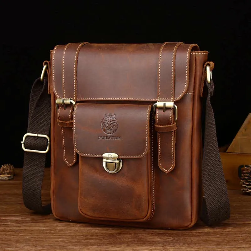 Small Leather Messenger Bag Shoulder Purse Cross Body Retro Handbag