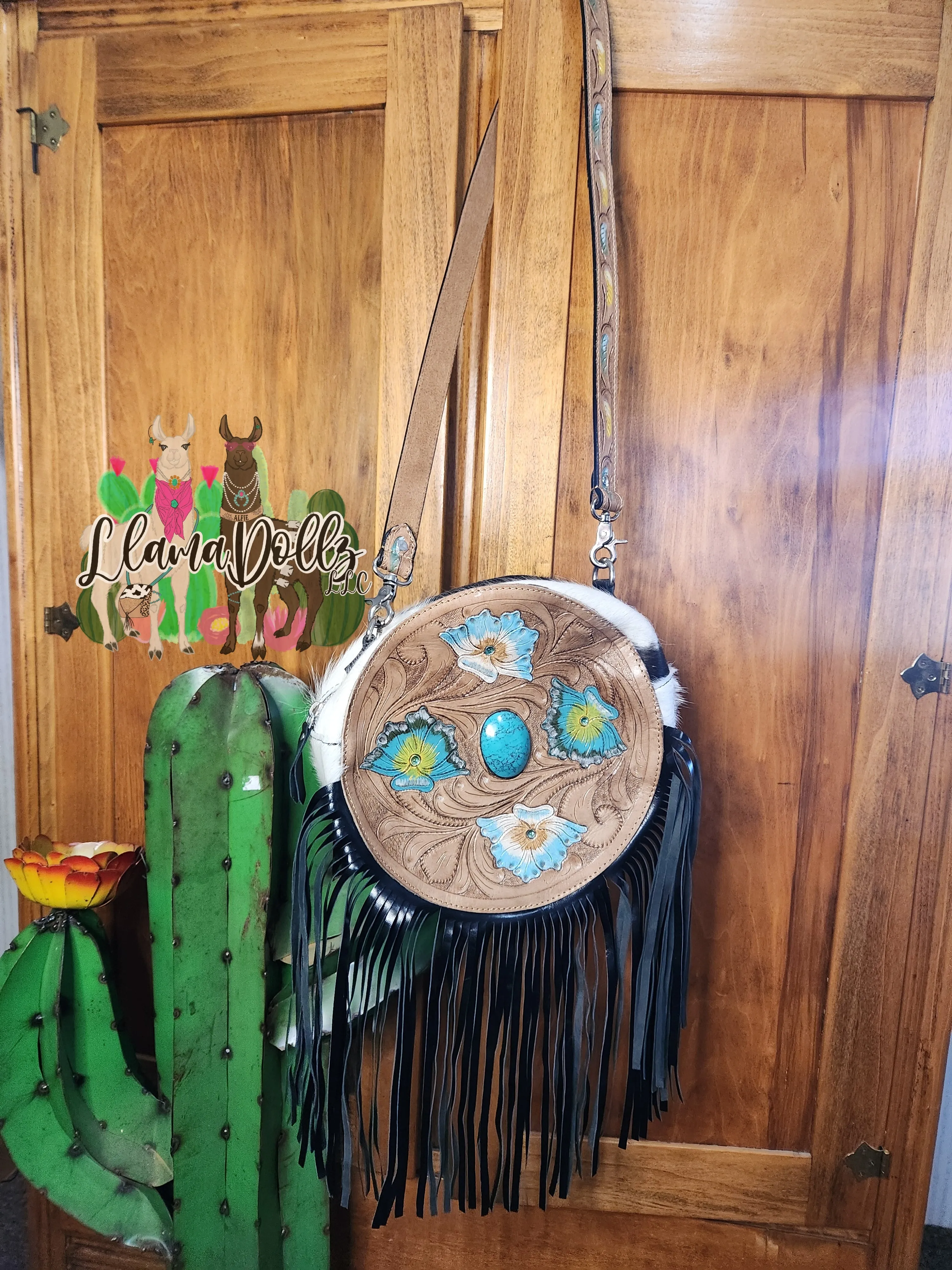 Turquoise Stone Canteen Cowhide Bag