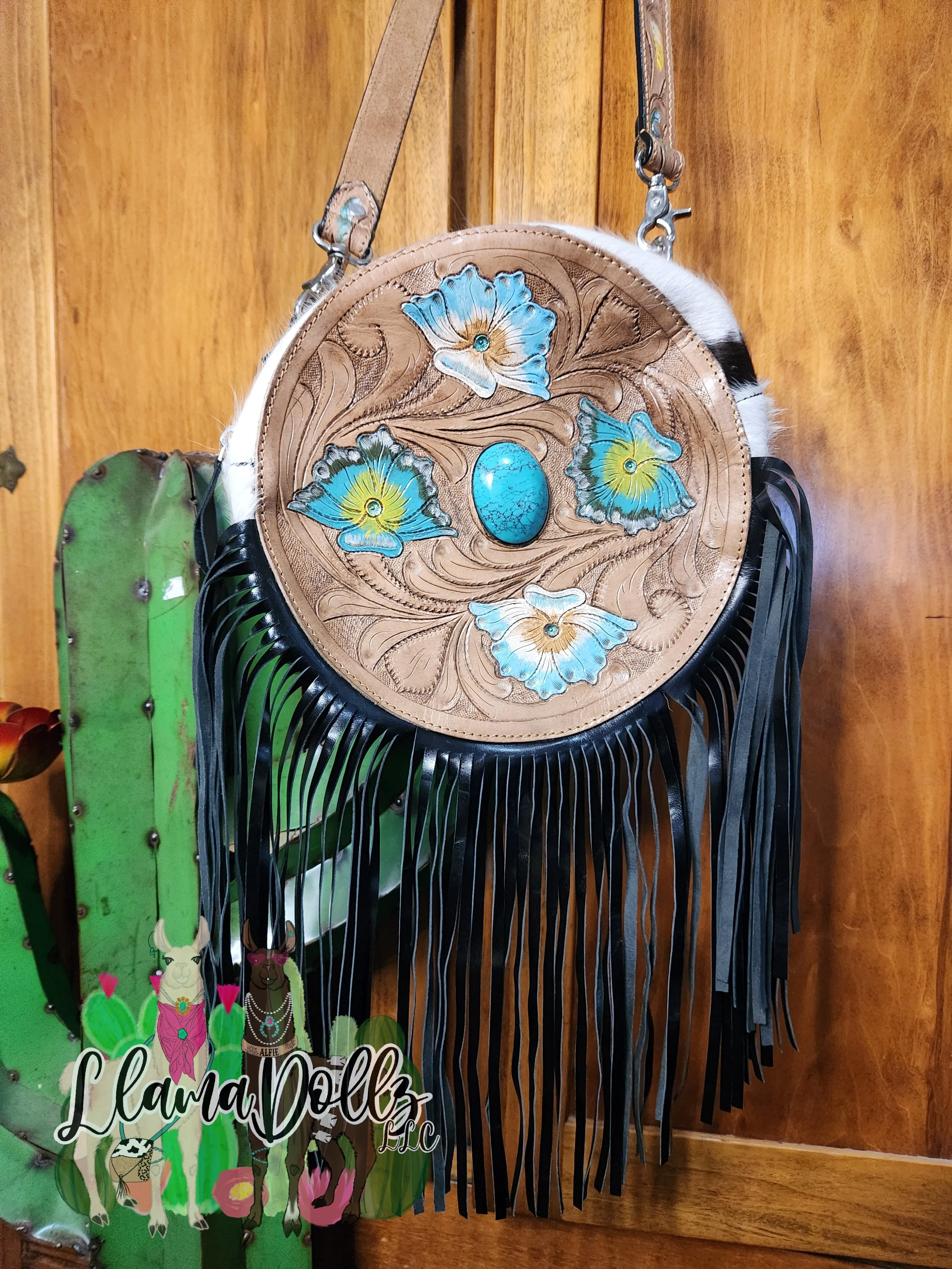 Turquoise Stone Canteen Cowhide Bag