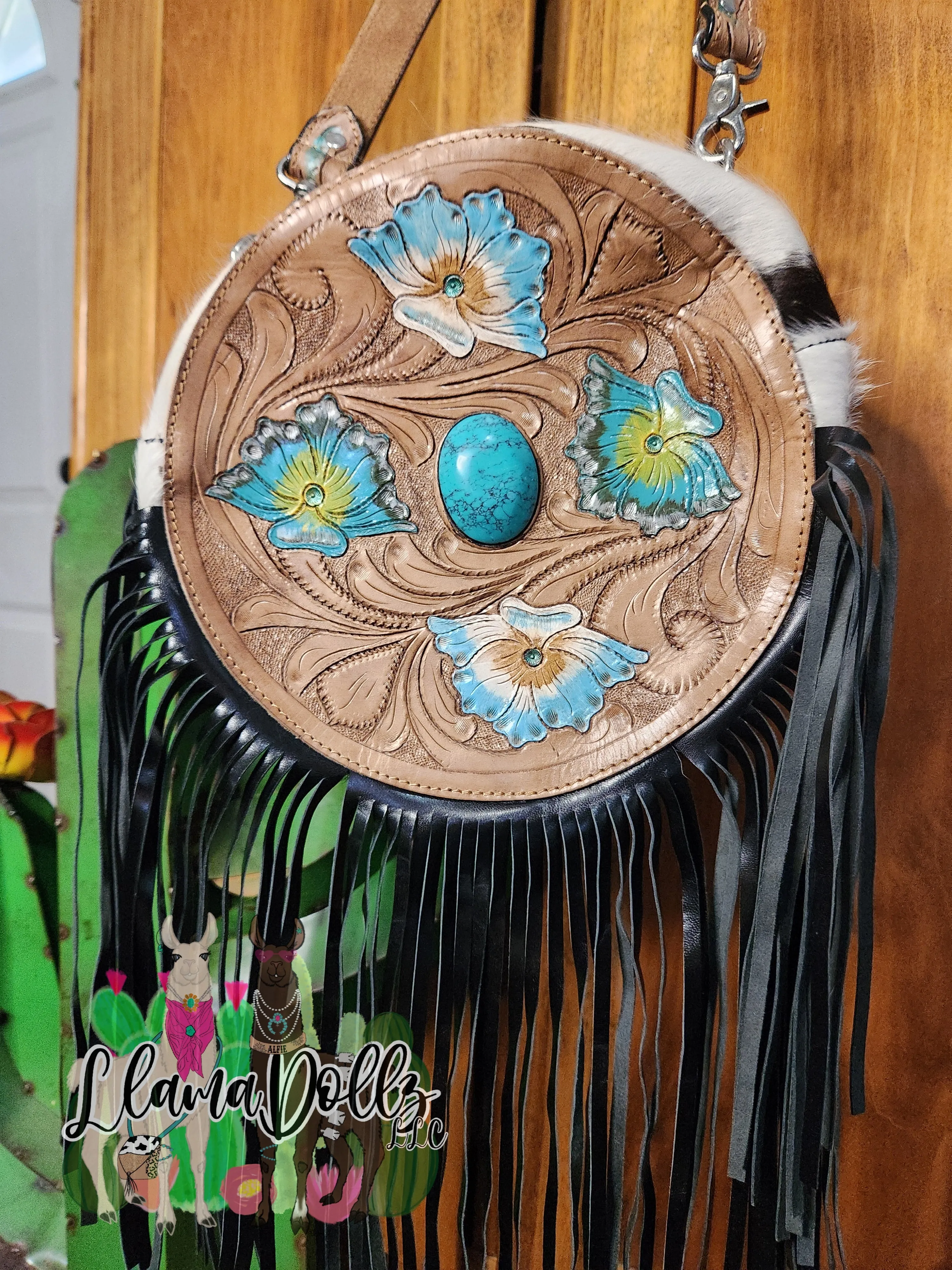 Turquoise Stone Canteen Cowhide Bag