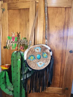 Turquoise Stone Canteen Cowhide Bag