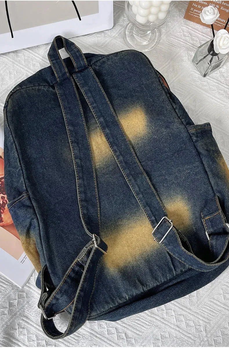 UAKISS  -  Washed Denim Womens backpack Large Capacity y2k Hot Fashion Designer big Travel Bag Girls  Daypack bagpack casual commuter bag