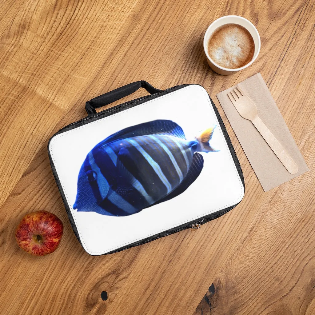 White and Blue Striped Fish Lunch Bag